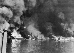Shore installations at Cavite burning after Japanese attack