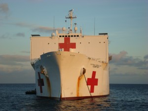 May 2009 photo of the USNS COMFORT, one of the U.S. Navy's two hospital ships. Photo by Jim Dolbow.