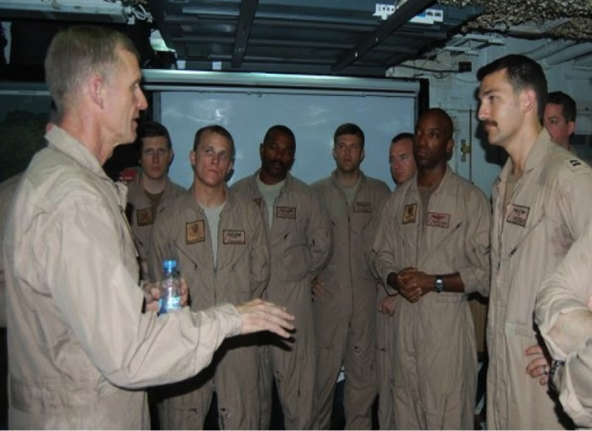 July 2010, onboard the U.S.S. DWIGHT D. EISENHOWER: Then ISAF Commander, General McChrystal, explains to aviators how their implementation of the new CAS paradigm has affected OPERATION ENDURING FREEDOM.