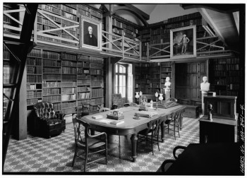 The Stone Library was built by Charles Francis Adams in 1870. In the will of John Quincy Adams (Article 16, Dated: Jan. 18, 1847), he suggested a fireproof building where his books, manuscripts, and maps could be kept together.