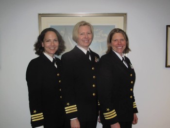 The author, left, with two of her sea sisters in Newport, RI in April. 