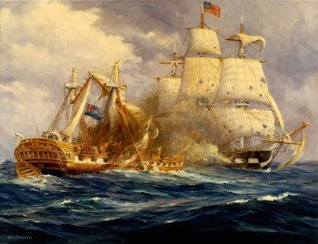 [http://www.stuartswanfurniture.com/ironsides.htm#Guerriere Stuart Swan] USS Constitution vs. HMS Guerriere 19 August 1812 This painting by Anton Otto Fischer depicts the first victory at sea by the fledgling US Navy over the mighty Royal Navy.