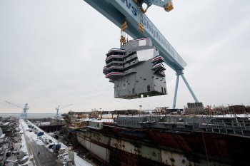 Construction of Gerald R. Ford in 2013. U.S. Navy photo courtesy Huntington Ingalls Industries.