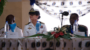 Commodore Heidi Agle at OE/SE 2016 ceremony in Douala, Cameroon. (U.S. Army Photo by Staff Sgt. Lea Anne Cuatt).